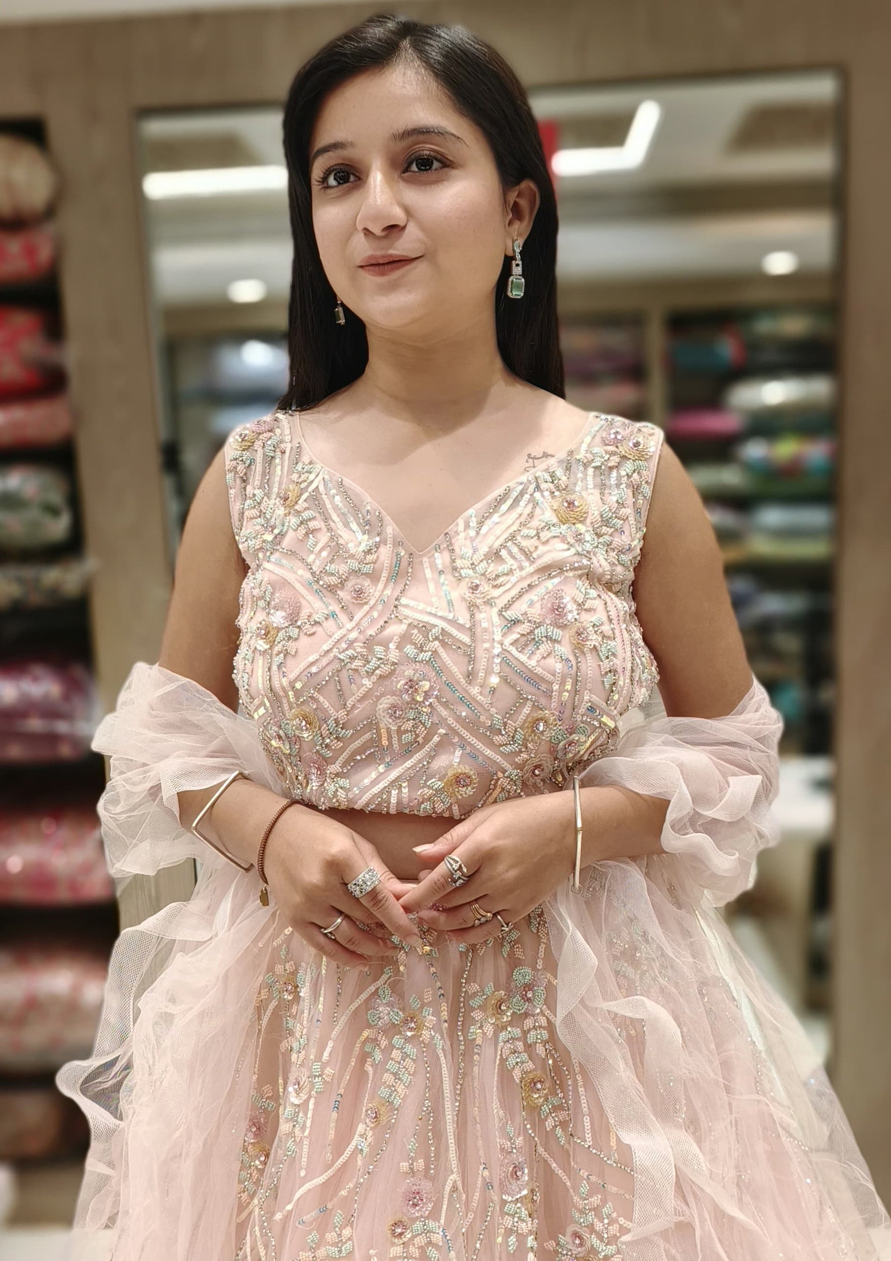Baby Pink Color Net Hand Color Fancy Lehenga Choli